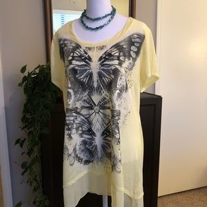 Faded Glory Yellow T-Shirt With Butterfly Design